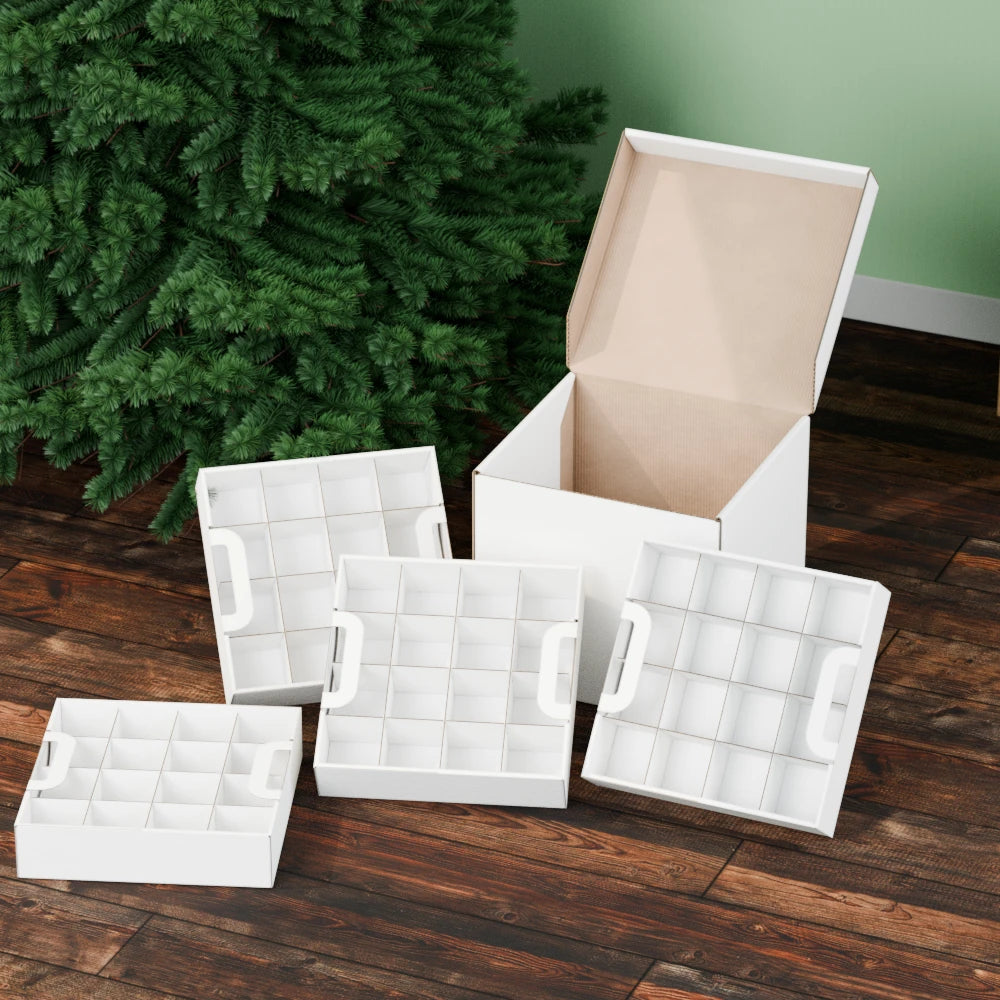 Box zur Aufbewahrung von Weihnachtskugeln mit max. 6cm Durchmesser - Einzelteile dargestellt