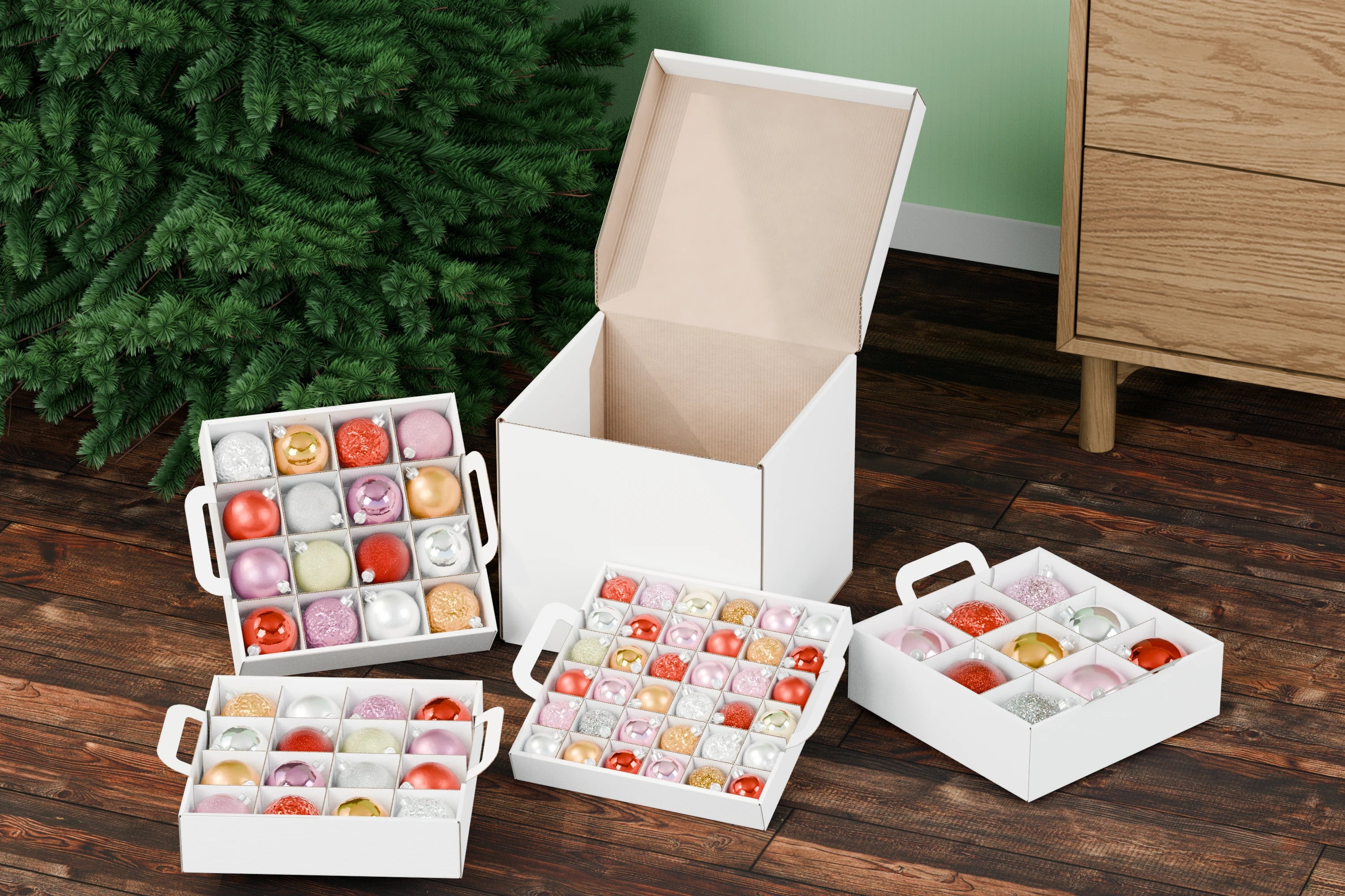 Weihnachtskugel-Sortierbox Mix-Box mit Kugeln befüllt - nachhaltige Aufbewahrung