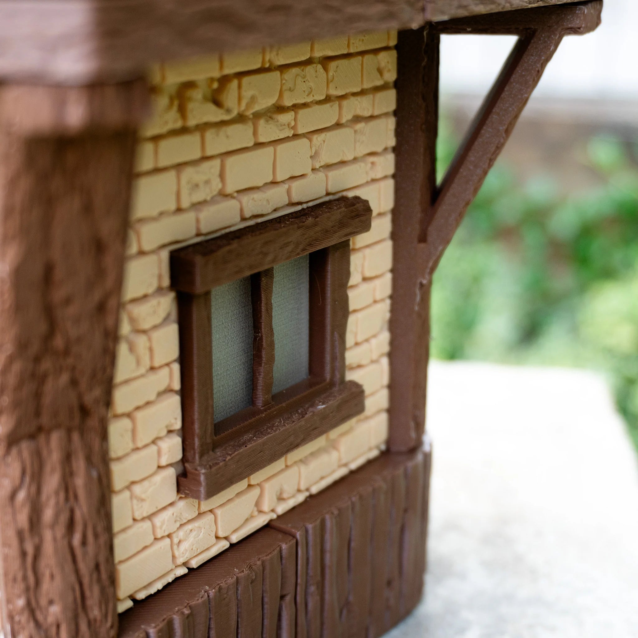 Jutland Mill Colding 3D-Druckmodell: Detailaufnahme Backsteinmauer mit Holzfenster und Träger
