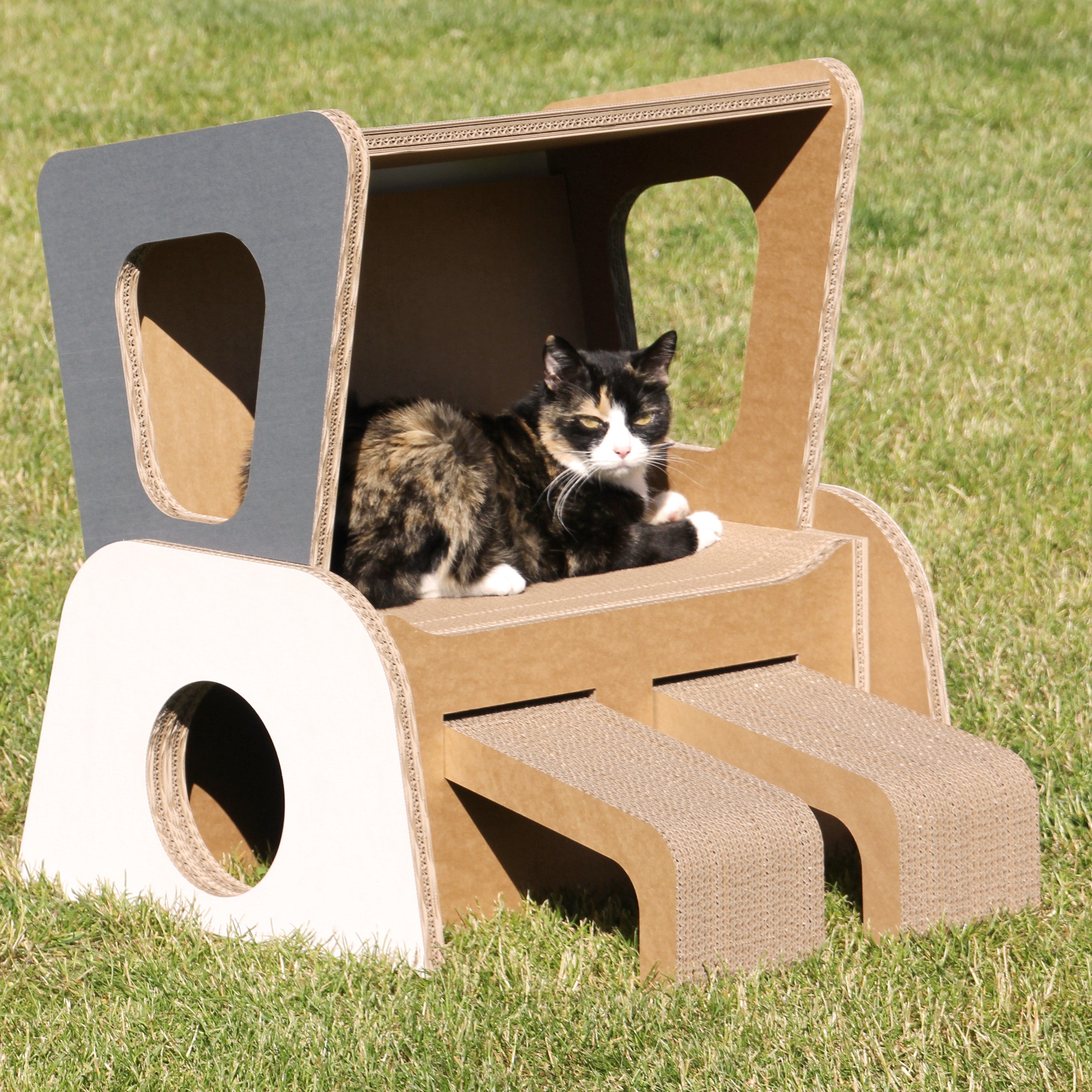 Katzenstrandkorb Nahaufnahme - Wellpappe Kratzmöbel im Strandkorb-Design