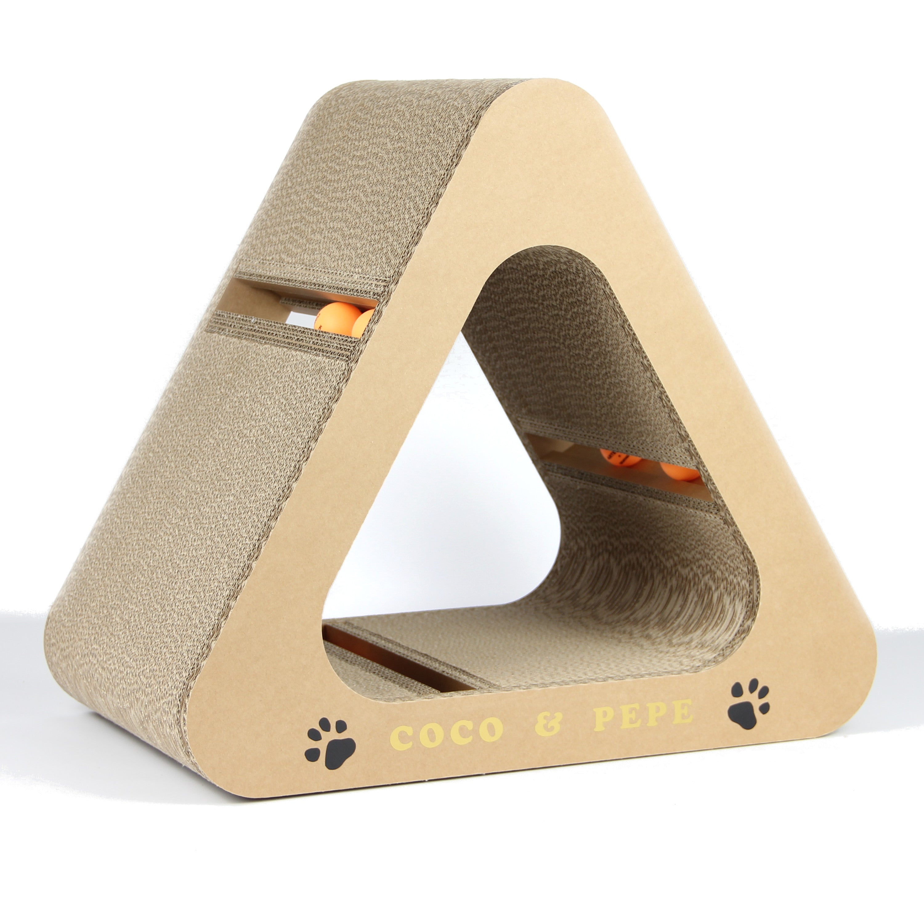 Katzendreieck in braun-gold-schwarz Frontansicht - dekoratives Katzenmöbel