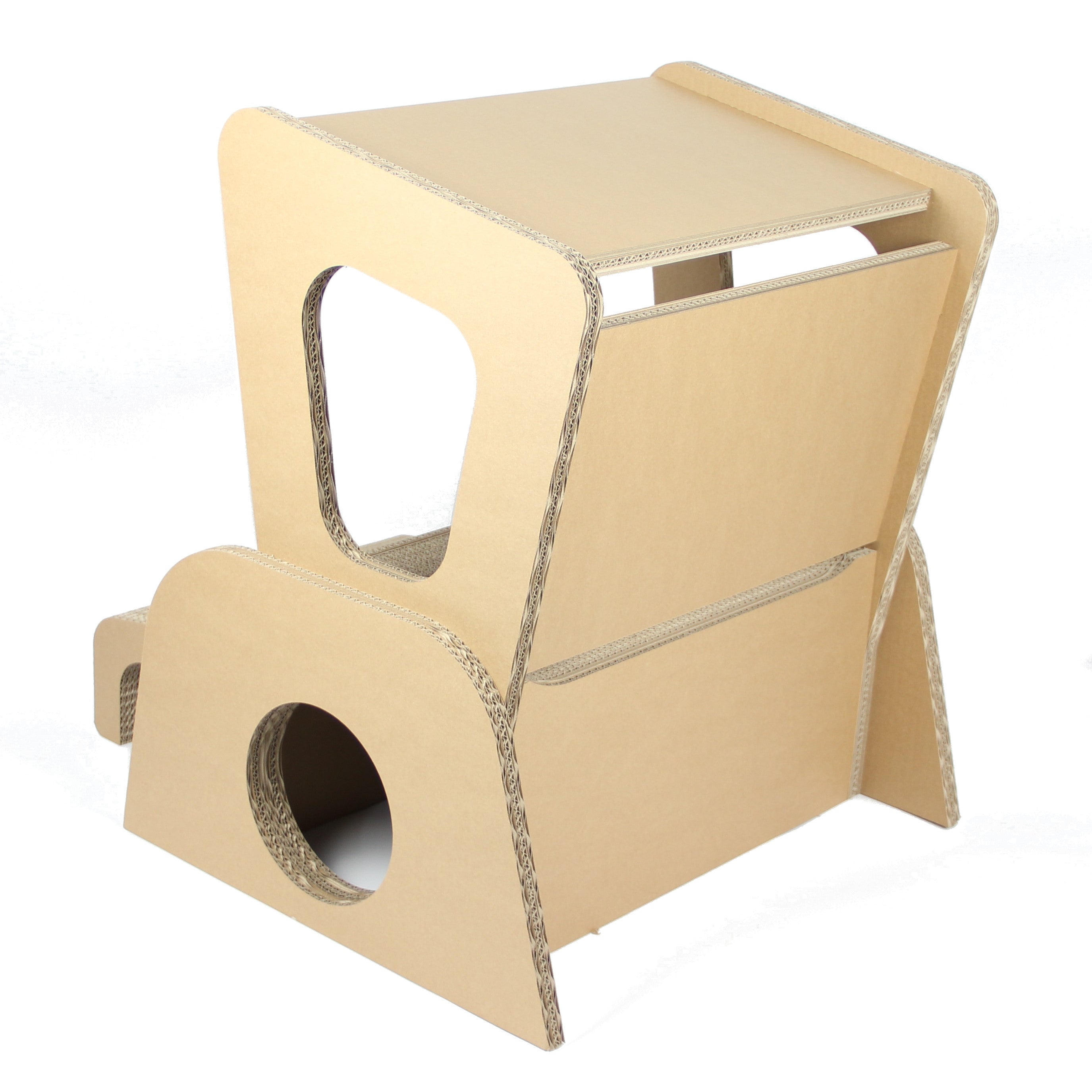 Katzenstrandkorb Seitenansicht - dekoratives Katzenmöbel aus Wellpappe