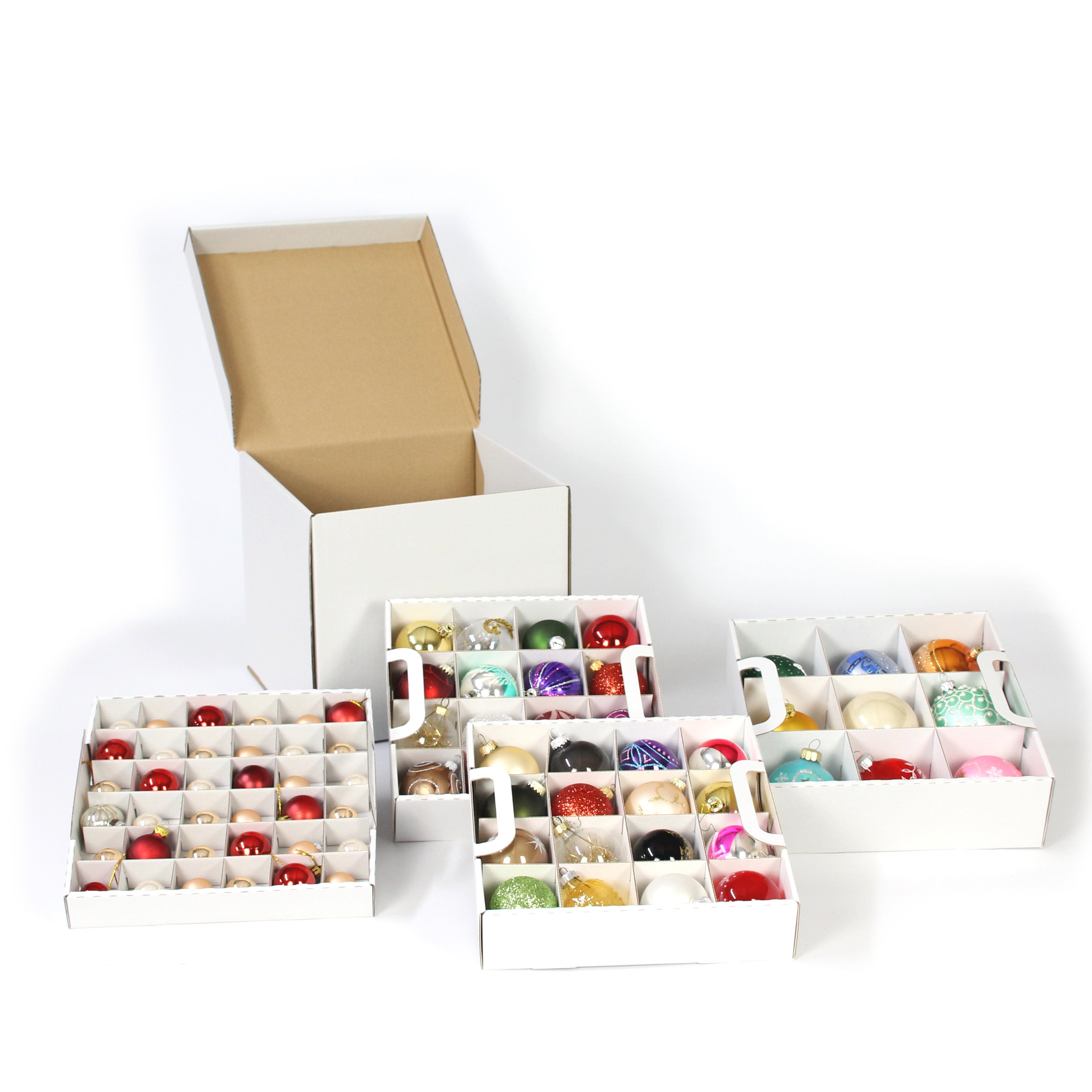 Weihnachtskugel-Sortierbox Mix-Box Detailansicht - Einsätze aus Wellpappe