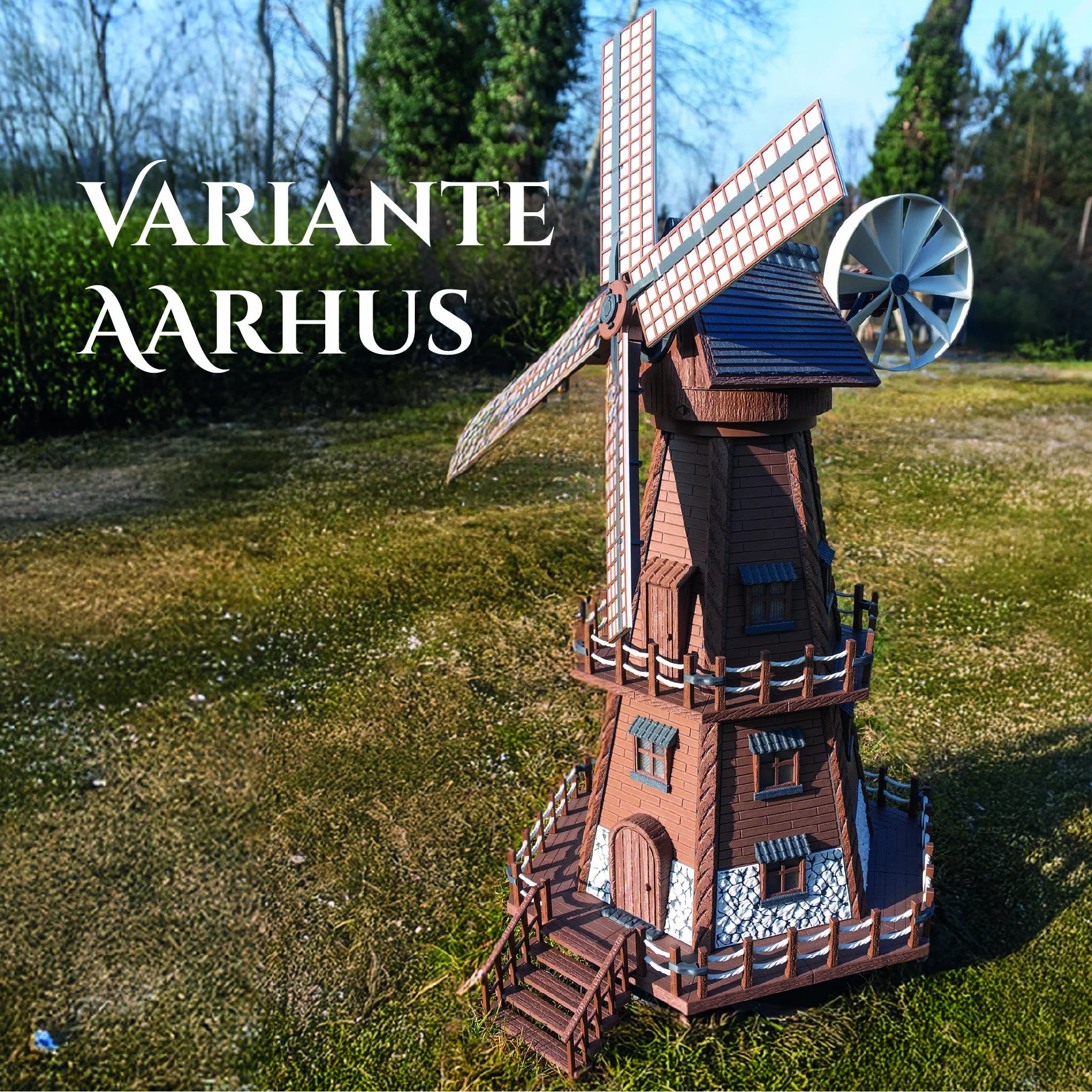 Jutland Mill Aarhus 3D-Druckmodell - detaillierte Mühle mit Flügeln im Freien