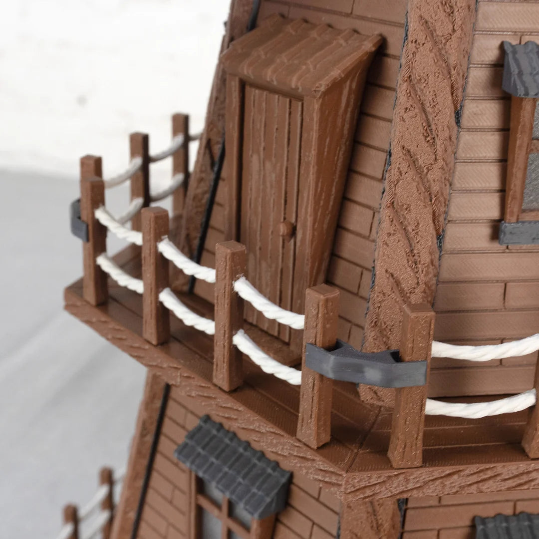 Jutland Mill Aarhus 3D-Druck-Modellbausatz mit detaillierter Ziegelfassade und Holzgeländer